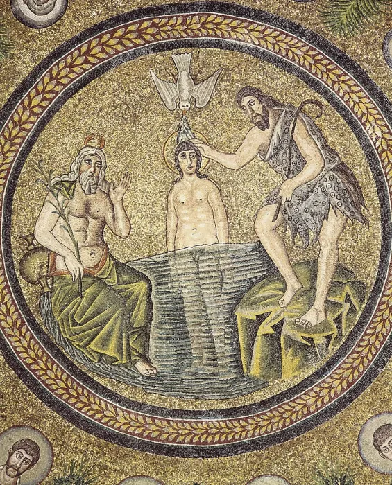 Framed Print : Baptism of Christ. end 5th c. ITALY. Ravenna. Arian Baptistry. Early Byzantine art. Mosaic. AISA / Everett Collection**US SALES ONLY**