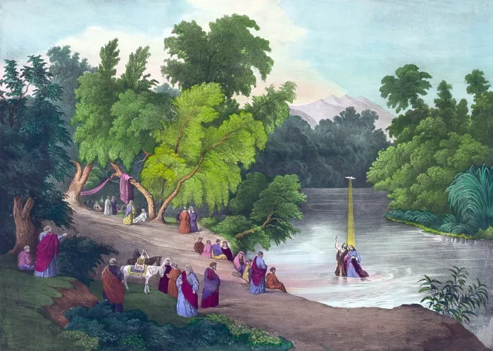 Framed Print : Baptism of Jesus Christ in the River Jordan, print circa 1867 Framed Print : Baptism of Jesus Christ in the River Jordan, print circa 1867