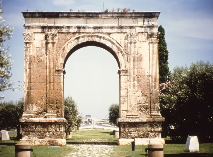 Framed Print : Bar Arch, by Unknown Artist, 1st Century b.C. - Spain, Tarragona. Whole artwork view. Triumphal arch with one fornix