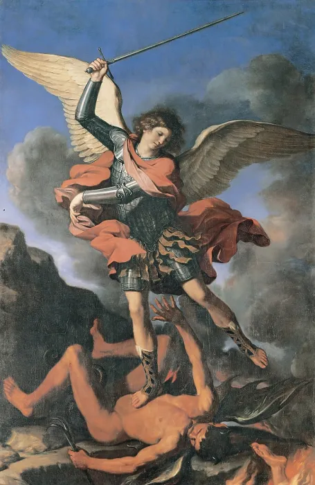 Framed Print : Barbieri Giovan Francesco known as il Guercino, St Michael the Archangel, 1644, 17th Century, canvas, Italy, Marche, Fabriano, Ancona, San Nicola Church