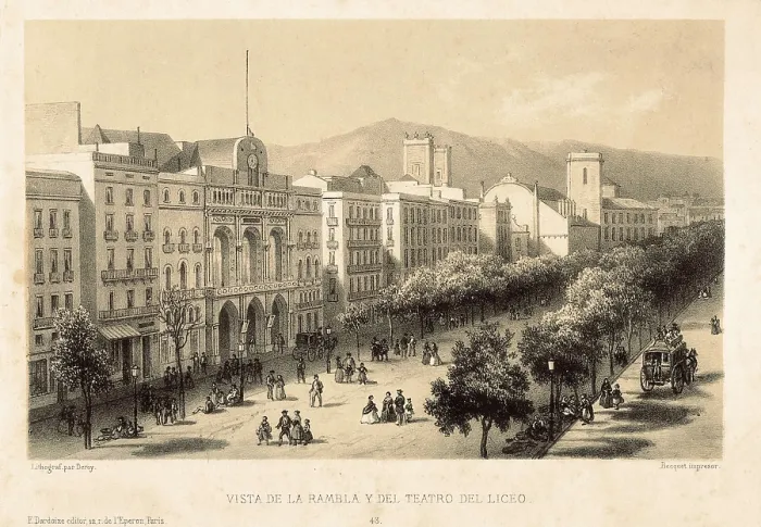 Framed Print : Barcelona (19th c.). The Rambla and the Teatro del Liceo opera house. Drawing by Isidore Deroy. Litography. SPAIN. Barcelona. Barcelona City History Museum Framed Print : Barcelona (19th c.). The Rambla and the Teatro del Liceo opera house. Drawing by Isidore Deroy. Litography. SPAIN. Barcelona. Barcelona City History Museum
