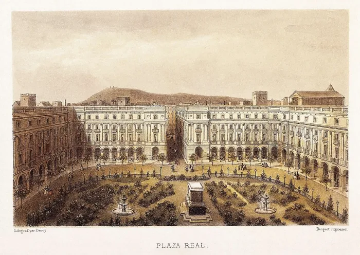 Framed Print : Barcelona (19th c.). Royal Square. Litography. SPAIN. Barcelona. Barcelona City History Museum. AISA / Everett Collection**US SALES ONLY**