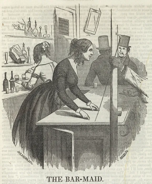 Framed Print : A Barmaid in 1850s New York City earned her living at the expense of her reputation