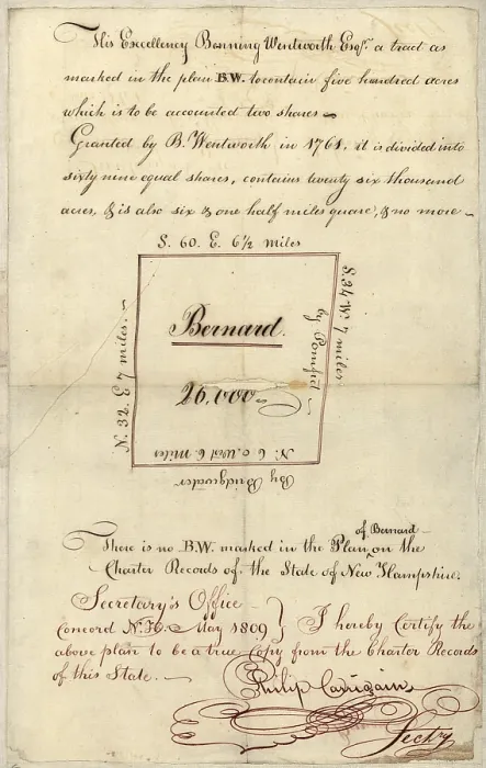 Framed Print : Barnard, Vermont. Originaly Bernard, a town chartered under a New Hampshire Grant. Plan of a land grand by Governor Benning Wentworth ca 1761