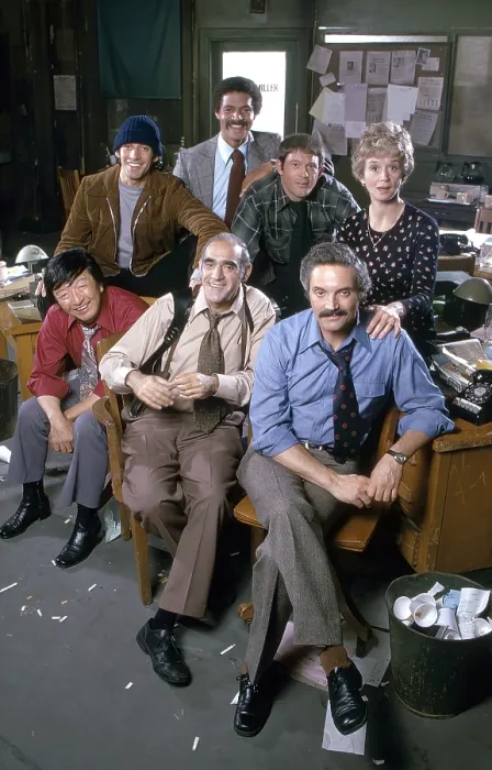 Framed Print : BARNEY MILLER, standing from left: Gregory Sierra, Ron Glass, Max Gail, Barbara Barrie; sitting from left: Jack Soo, Abe Vigoda, Hal Linden, (1975), 1975-82 Framed Print : BARNEY MILLER, standing from left: Gregory Sierra, Ron Glass, Max Gail, Barbara Barrie; sitting from left: Jack Soo, Abe Vigoda, Hal Linden, (1975), 1975-82