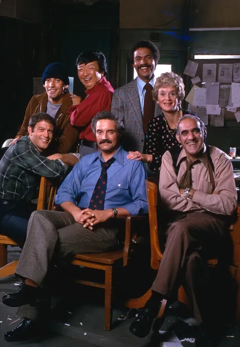 Framed Print : BARNEY MILLER, standing from left: Gregory Sierra, Ron Glass, Max Gail, Barbara Barrie; sitting from left: Jack Soo, Abe Vigoda, Hal Linden, 1975-82 Framed Print : BARNEY MILLER, standing from left: Gregory Sierra, Ron Glass, Max Gail, Barbara Barrie; sitting from left: Jack Soo, Abe Vigoda, Hal Linden, 1975-82