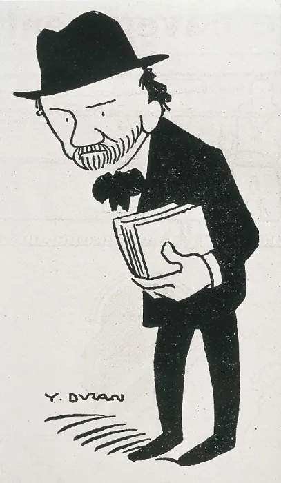 Framed Print : BAROJA NESSI, Po (1872-1956). Caricature of Po Baroja made by Y.Durn: 'Po Baroja, one of the few Spanish writers that has ideas'. Engraving