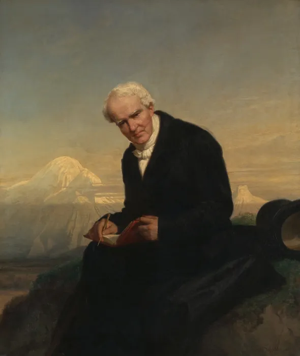 Framed Print : BARON ALEXANDER VON HUMBOLDT, by Julius Schrader, 1859, German painting, oil on canvas. Von Humboldt was one of the most important natural scientists of the 19th century