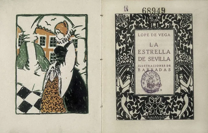 Framed Print : BARRADAS, Rafael (1890-1929); VEGA CARPIO, Flix Lope de (1562-1635). Title page of 'La Estrella de Sevilla' (The Star of Seville) by Lope de Vega