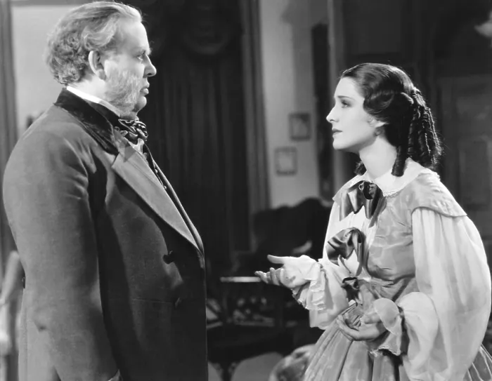 Framed Print : THE BARRETTS OF WIMPOLE STREET, from left: Charles Laughton, Norma Shearer as Elizabeth Barrett, 1934