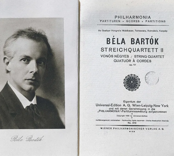 Framed Print : BARTOK, Bela (1881-1945). String Quartet n. 2, op. 17. Frontispiece of the score with the author's portrait. AISA / Everett Collection**US SALES ONLY** Framed Print : BARTOK, Bela (1881-1945). String Quartet n. 2, op. 17. Frontispiece of the score with the author's portrait. AISA / Everett Collection**US SALES ONLY**