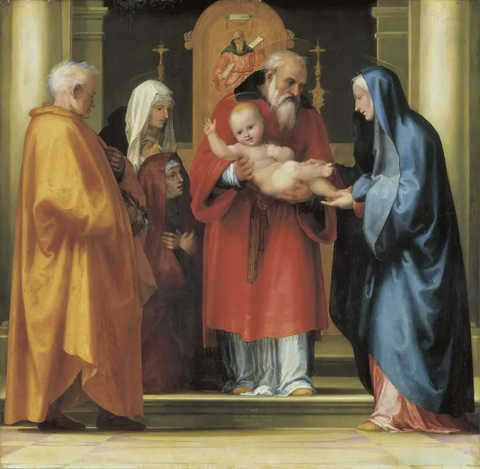 Framed Print : Bartolomeo, Fra or Baccio della Porta (1472-1517). The Scene of Christ in the Temple (Presentazione al tempio di Ges ). 1516. Renaissance art. Cinquecento. Oil on wood. AUSTRIA Framed Print : Bartolomeo, Fra or Baccio della Porta (1472-1517). The Scene of Christ in the Temple (Presentazione al tempio di Ges ). 1516. Renaissance art. Cinquecento. Oil on wood. AUSTRIA