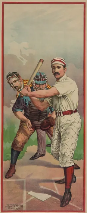 Framed Print : Baseball player at bat, with the catcher and umpire, c. 1895 (BSLOC_2018_4_109) Framed Print : Baseball player at bat, with the catcher and umpire, c. 1895 (BSLOC_2018_4_109)