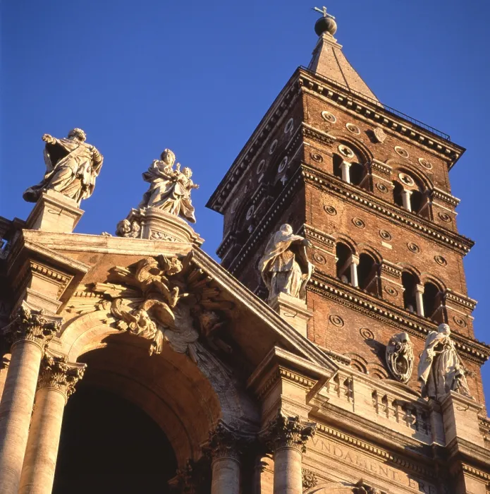 Framed Print : Basilica of Saint Mary Major, by Domenico Fontana, 423, 5th - 16th Century - Italy, Lazio, Rome, Basilica of Saint Mary Major. Detail. View of the bell tower and the facade