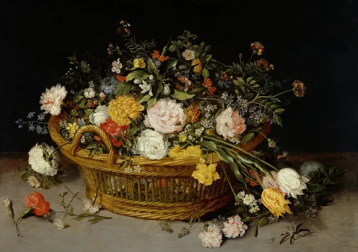 Framed Print : A BASKET OF FLOWERS, by Jan Brueghel the Younger, 1615, Flemish painting, oil on wood. The basket of flowers is host to various insects and a grasshopper Framed Print : A BASKET OF FLOWERS, by Jan Brueghel the Younger, 1615, Flemish painting, oil on wood. The basket of flowers is host to various insects and a grasshopper