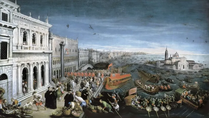 Framed Print : BASSANO, Leandro (1557-1622). Riva degli Schiavoni, Venice. ca. 1595. Renaissance art. Cinquecento. Oil on canvas. SPAIN. Madrid. St. Fernando Royal Academy Museum