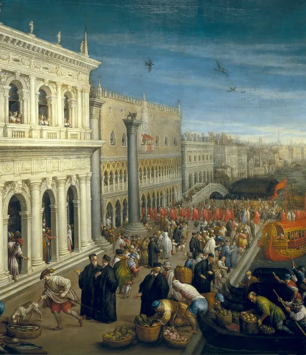 Framed Print : BASSANO, Leandro (1557-1622). Riva degli Schiavoni, Venice. ca. 1595. Detail on the left side. Renaissance art. Cinquecento. Oil on canvas. SPAIN. Madrid. St Framed Print : BASSANO, Leandro (1557-1622). Riva degli Schiavoni, Venice. ca. 1595. Detail on the left side. Renaissance art. Cinquecento. Oil on canvas. SPAIN. Madrid. St