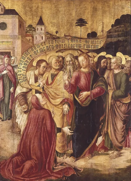 Framed Print : BASTIANI, Lazzaro (1449-1512). Christ and the Cananeans. end 15th c. Renaissance art. Quattrocento. Oil. ITALY. Venice. Gallerie dell'Accademia (Academy Gallery) Framed Print : BASTIANI, Lazzaro (1449-1512). Christ and the Cananeans. end 15th c. Renaissance art. Quattrocento. Oil. ITALY. Venice. Gallerie dell'Accademia (Academy Gallery)