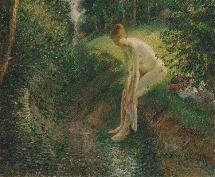 Framed Print : Bather in the Woods, by Camille Pissarro, 1895, French impressionist painting, oil on canvas
