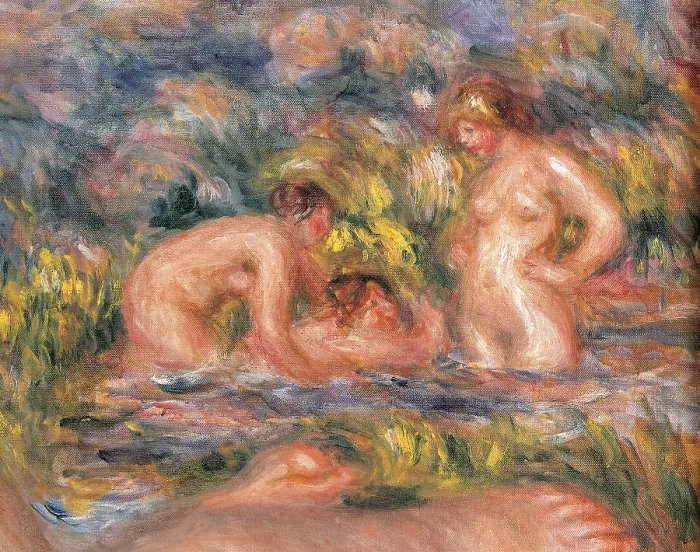 Framed Print : The Bathers, by Pierre-Auguste Renoir, 1918 - 1919 about, 20th Century, oil on canvas, cm 110 x 160 - France, Ile de France, Paris, Muse dOrsay, RF 2795. Detail
