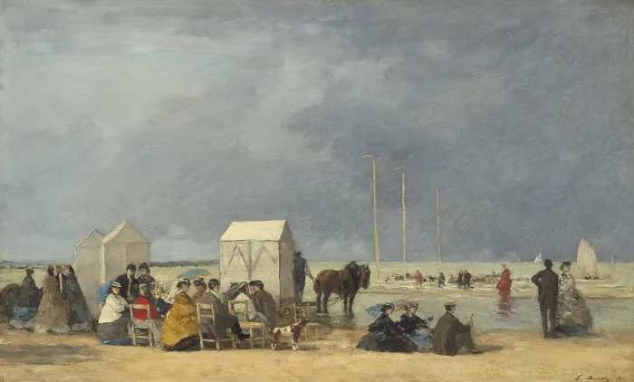 Framed Print : Bathing Time at Deauville, by Eugene Boudin, 1865, French impressionist painting, oil on wood panel Framed Print : Bathing Time at Deauville, by Eugene Boudin, 1865, French impressionist painting, oil on wood panel