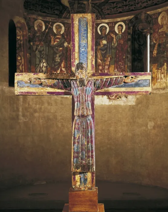 Framed Print : Batllo Majesty. 2nd half s.XII. Woodcarving, cypress (Christ) and chestnut tree (cross), with polychromy in tempera