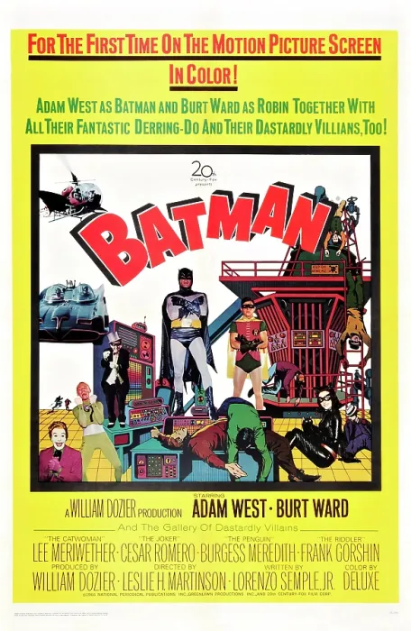 Framed Print : BATMAN (aka BATMAN: THE MOVIE), US poster, from left: Cesar Romero, Frank Gorshin, Burgess Meredith, Adam West, Burt Ward, Lee Meriwether, 1966
