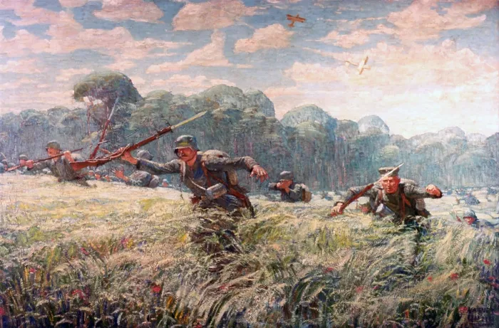 Framed Print : BATTLE OF BELLEAU WOODS, FRANCE, by Harvey Dunn. June 3, 1918. Advancing Germans halted by 2nd Battalion, Fifth Marines, in wheat fields two and a half miles west of Belleau Wood Framed Print : BATTLE OF BELLEAU WOODS, FRANCE, by Harvey Dunn. June 3, 1918. Advancing Germans halted by 2nd Battalion, Fifth Marines, in wheat fields two and a half miles west of Belleau Wood