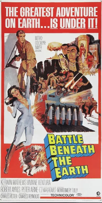 Framed Print : BATTLE BENEATH THE EARTH, from top: Kerwin Mathews, Vivienne Ventura on poster art, 1967