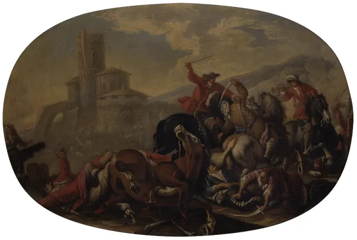 Framed Print : Battle Between Christian Knights and Turks Horsemen, by Unknown Artist from Northern Italy, begin of the 18th Century, oil on canvas - Italy, Lombardy, Milan, Castello Sforzesco Framed Print : Battle Between Christian Knights and Turks Horsemen, by Unknown Artist from Northern Italy, begin of the 18th Century, oil on canvas - Italy, Lombardy, Milan, Castello Sforzesco