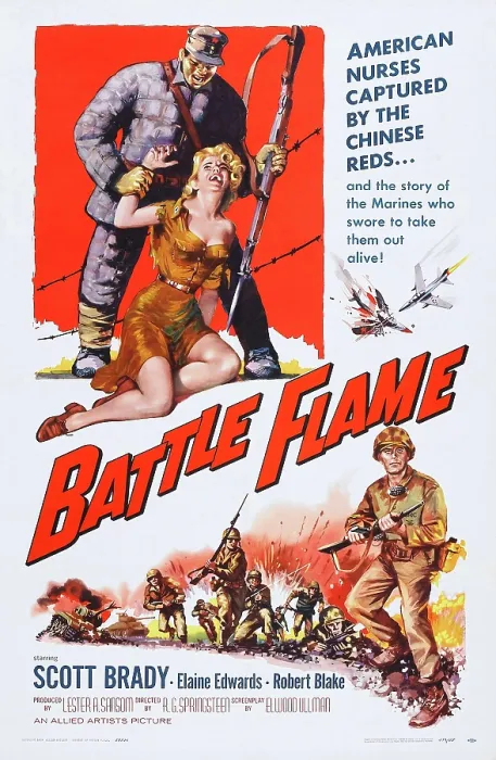 Framed Print : BATTLE FLAME, US poster, bottom right: Scott Brady, 1959
