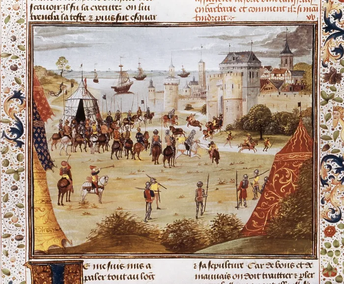 Framed Print : Battle. Illustration from 'Chroniques' (15th century). Gothic art. Miniature Painting. FRANCE. Paris. National Library. - J