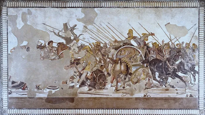 Framed Print : The Battle of Issus. 1st c. Scene of the battle between Alexander the Great of Macedonia and the Achaemenid king Darius III. Roman art. Mosaic. ITALY. Naples