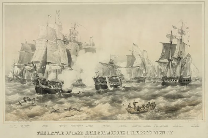 Framed Print : Battle of Lake Erie. American and British battleships in close quarters on Lake Erie engaged in battle September 10 1813 Framed Print : Battle of Lake Erie. American and British battleships in close quarters on Lake Erie engaged in battle September 10 1813