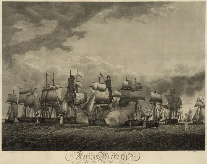 Framed Print : Battle of Lake Erie. American and British battleships in close quarters on Lake Erie engaged in battle September 10 1813 Framed Print : Battle of Lake Erie. American and British battleships in close quarters on Lake Erie engaged in battle September 10 1813