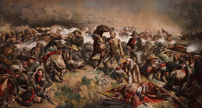 Framed Print : Battle of the Little Big Horn, June 26, 1876. Gen. George Custer's regiment is surrounded by Cheyenne and Sioux Indians