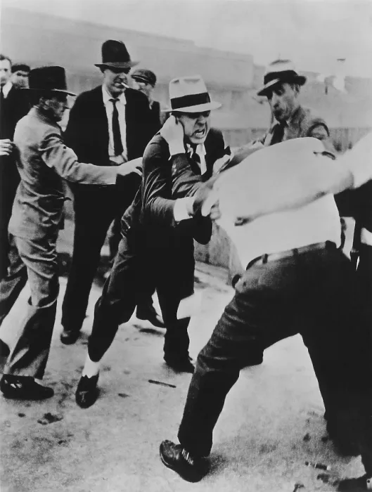 Framed Print : Battle of the Overpass at Ford River Rouge plant. Ford thugs vs. UAW. May 1937. Richard Frankenstein resists as he is beaten by Ford Service Department thugs