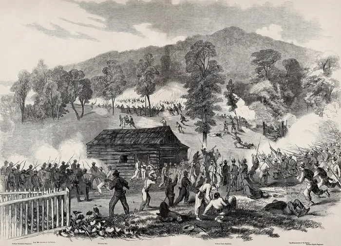 Framed Print : Battle of Rich Mountain, Beverly Pike, Virginia, July 8, 1861. 7, 000 Union troops led by General Rosecrans defeated 1, 300 Confederates under Col. Pegram