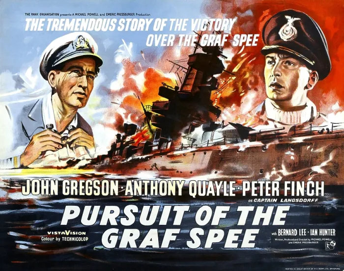 Framed Print : THE BATTLE OF THE RIVER PLATE (aka PURSUIT OF THE GRAF SPEE), left: Anthony Quayle on UK poster art, 1956