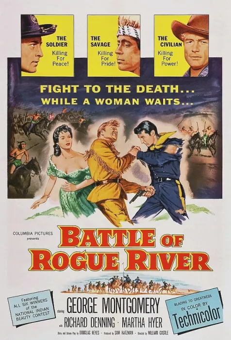 Framed Print : BATTLE OF ROGUE RIVER, US poster art, top from left: George Montgomery, Michael Granger, Richard Denning; bottom left: Martha Hyer, 1954 Framed Print : BATTLE OF ROGUE RIVER, US poster art, top from left: George Montgomery, Michael Granger, Richard Denning; bottom left: Martha Hyer, 1954