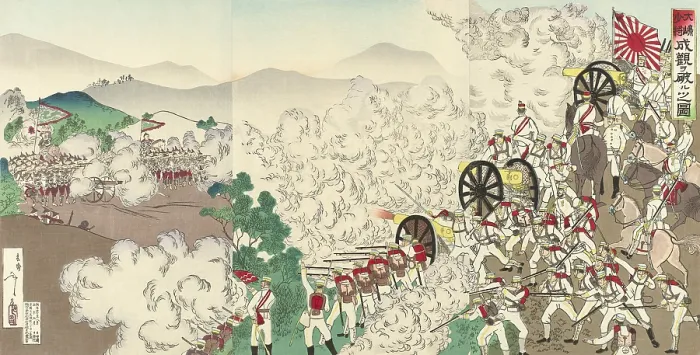 Framed Print : Battle of Songhwan, July 28, 1894, during the First Sino-Japanese War. This was the first major land battle in Korea between the forces of Meiji Japan and Qing China