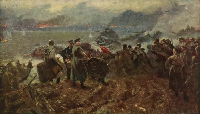Framed Print : Battle for Stalingrad, World War 2. Russian soldiers on river-bank, preparing to cross river at Stalingrad. (BSLOC_2013-12_16)
