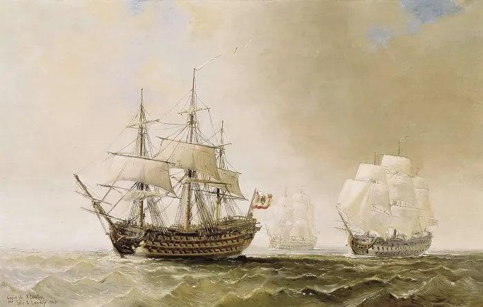 Framed Print : Battle of Trafalgar (21st October 1805). The Spanish ship San Hermenegildo. Painting. SPAIN. Madrid. Navy Museum. AISA / Everett Collection**US SALES ONLY**