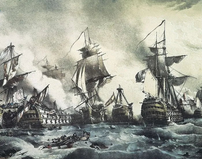 Framed Print : Battle of Trafalgar, 21st October 1805. Engraving. SPAIN. Madrid. National Library. AISA / Everett Collection**US SALES ONLY** Framed Print : Battle of Trafalgar, 21st October 1805. Engraving. SPAIN. Madrid. National Library. AISA / Everett Collection**US SALES ONLY**