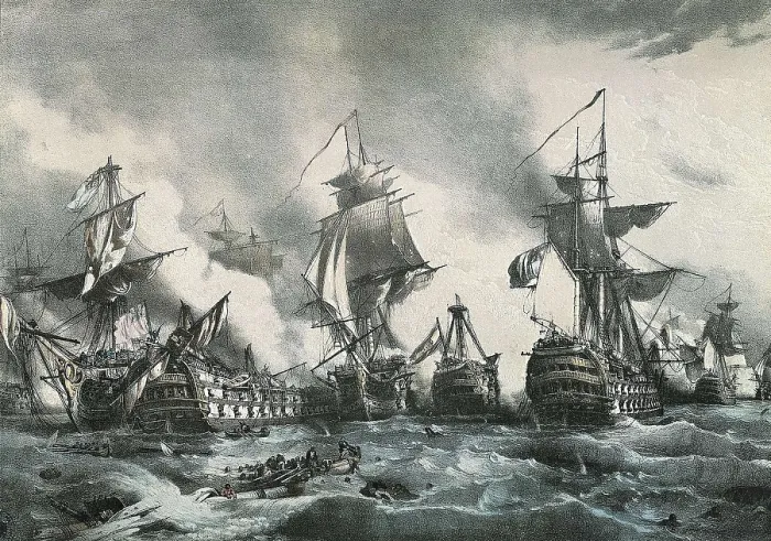 Framed Print : Battle of Trafalgar (21st October 1805). Litography. SPAIN. Madrid. National Library. AISA / Everett Collection**US SALES ONLY**