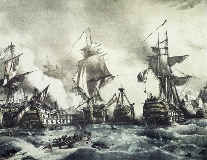 Framed Print : Battle of Trafalgar, 21st October 1805. Engraving. SPAIN. Madrid. National Library. - M.C.Esteban / Iberfoto / Everett Collection (521021)**US SALES ONLY**