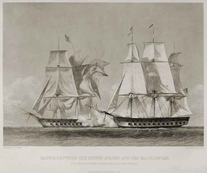 Framed Print : Battle between the USS United States and HMS Macedonian on October 25 1812. The Macedonian was captured repaired and added to the US Navy as the USS Macedonian Framed Print : Battle between the USS United States and HMS Macedonian on October 25 1812. The Macedonian was captured repaired and added to the US Navy as the USS Macedonian