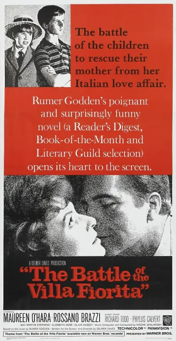 Framed Print : THE BATTLE OF VILLA FIORITA, top l-r: Elizabeth Dear, Martin Stephens, bottom l-r: Maureen O'Hara, Rossano Brazzi on poster art, 1965