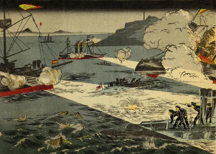 Framed Print : Battle of Weihaiwei, and defeat of the Chinese Northern Fleet. Japanese torpedo boats attacked at Weihaiwei on the night of Feb. 4, 1894