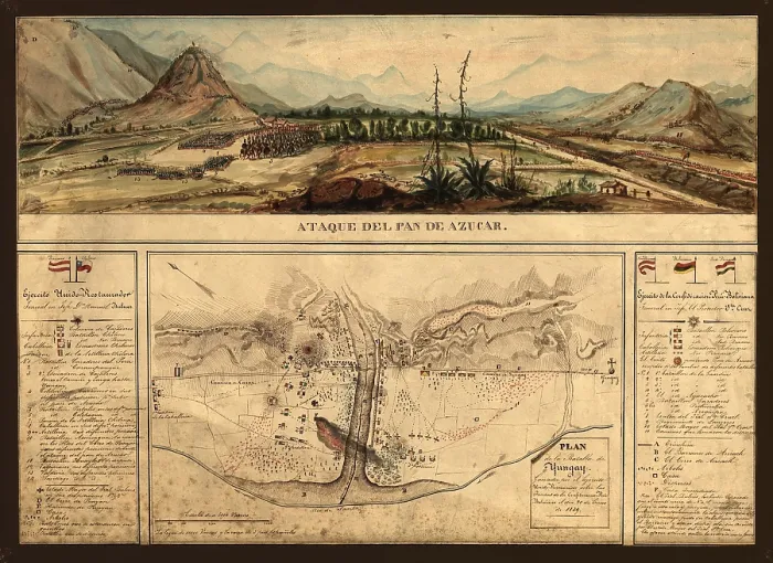 Framed Print : Battle of Yungay, 1839, ended the confederation of Peru and Bolivia, forged by Bolivian president, military strongman (caudillo), Andres de Santa Cruz